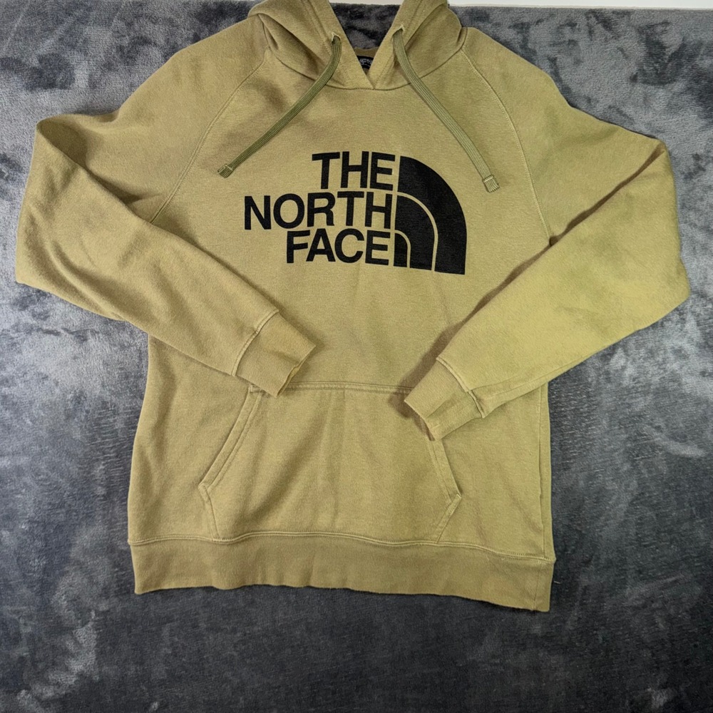 Mens Medium The North Face Hoodie Olive Green Excellent Logo Pullover Sweatshirt